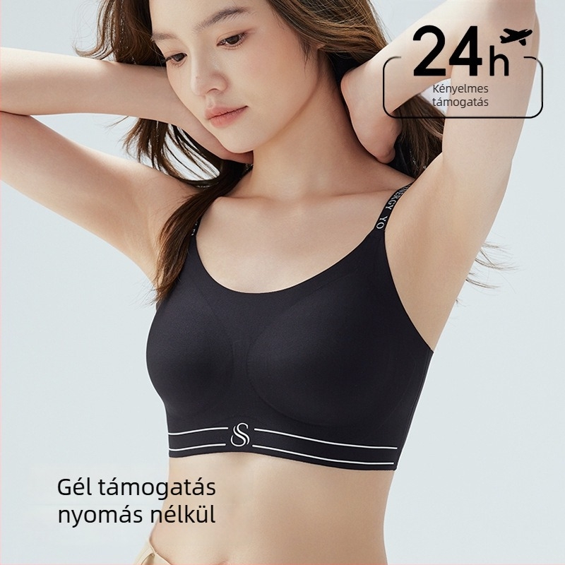 Varrás nélküli sportmelltartó, push-up, mellény-stílus, 3/4 kosár, rögzített dupla pántok