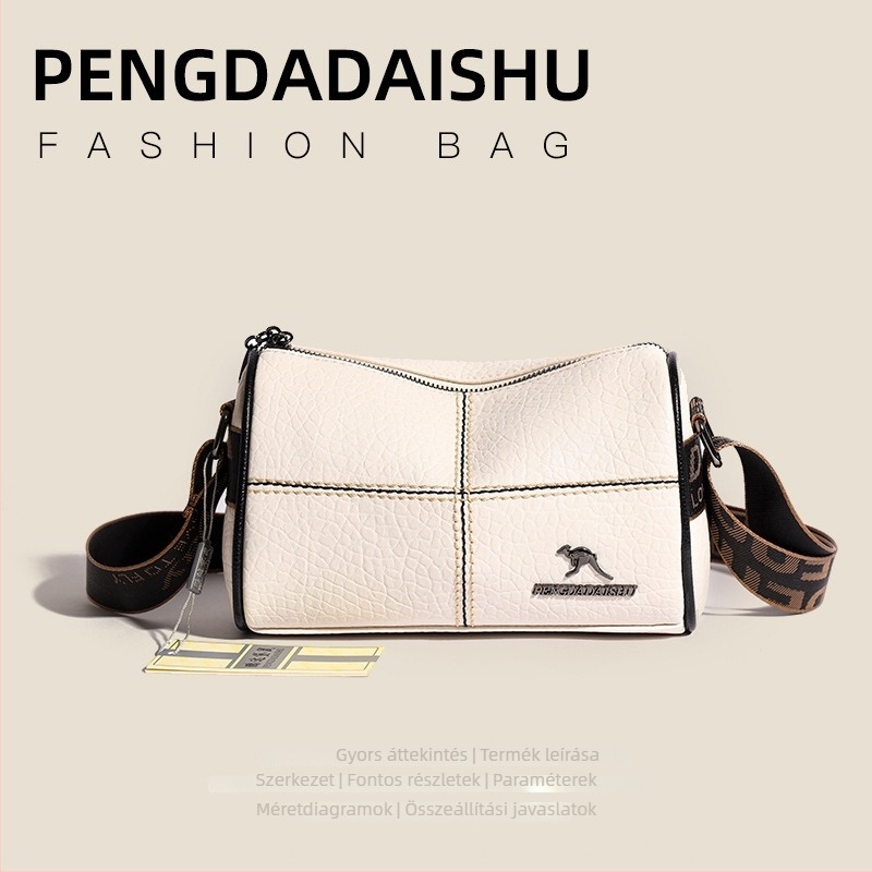 PU anyagú válltáska városi egyszerűség stílusban, Boston modell, ovális forma, cipzáras zárás