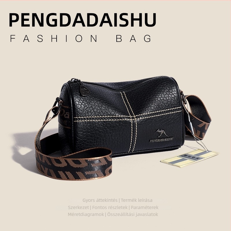 PU anyagú válltáska városi egyszerűség stílusban, Boston modell, ovális forma, cipzáras zárás