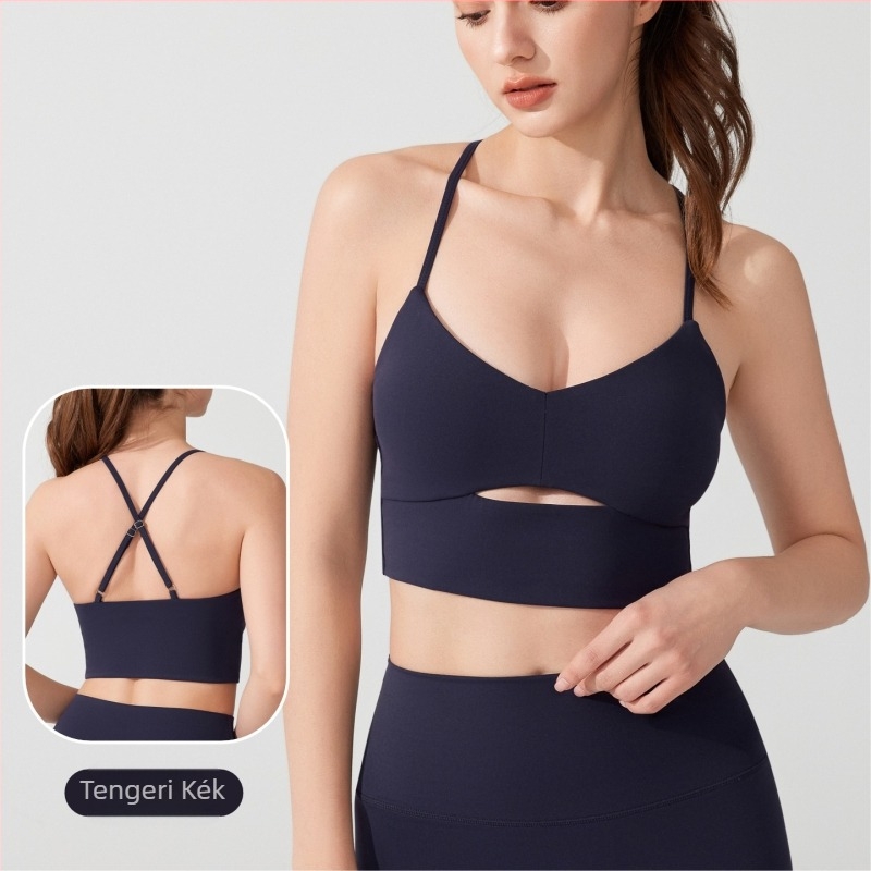 5A antibakteriális nylon sport melltartó, keresztezett dizájn, Push-Up, 3/4 kosár, fix dupla pánt, merevítő nélkül