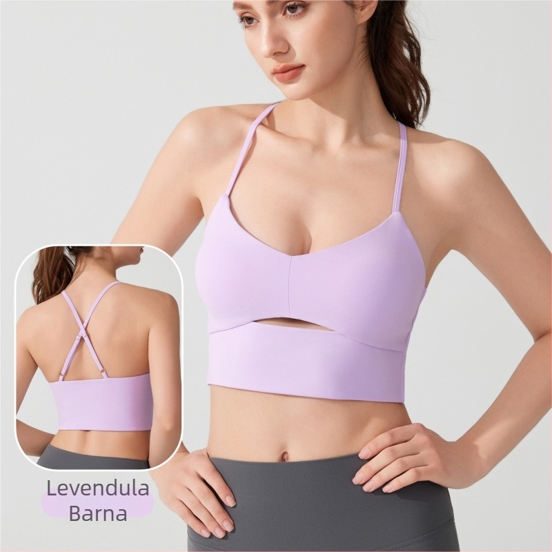 5A antibakteriális nylon sport melltartó, keresztezett dizájn, Push-Up, 3/4 kosár, fix dupla pánt, merevítő nélkül