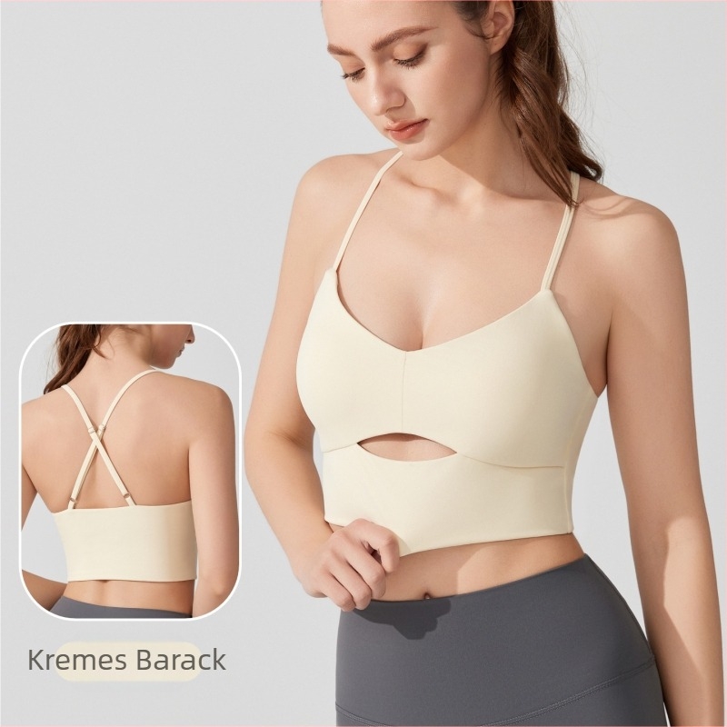 5A antibakteriális nylon sport melltartó, keresztezett dizájn, Push-Up, 3/4 kosár, fix dupla pánt, merevítő nélkül