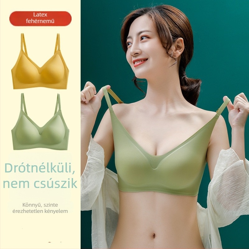 Varrás nélküli latex melltartó nőknek, merevítés nélkül, formázó összegyűjtés és oldalsó támasz, esés ellen, sportos, vékony és légáteresztő, levehető dupla vállpántokkal