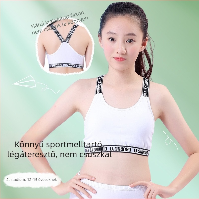 Lányok serdülőkorú sportmelltartója, pamutból, teljes kosár, formázott kosár, rögzített dupla vállpántok, hátsó kényelmes kialakítás