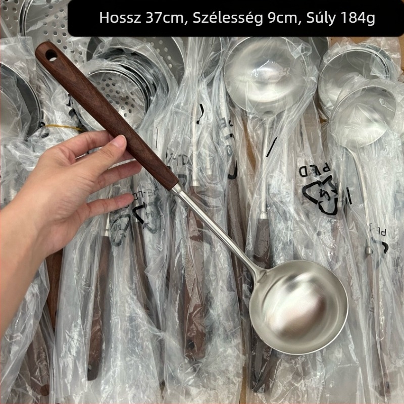 Konyhai spatula rozsdamentes acélból 304, élelmiszeripari minőség, diófa nyéllel, csúszásmentes, magas hőmérséklet-álló
