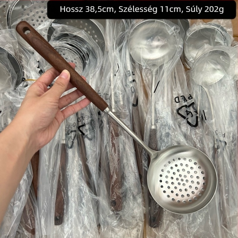 Konyhai spatula rozsdamentes acélból 304, élelmiszeripari minőség, diófa nyéllel, csúszásmentes, magas hőmérséklet-álló
