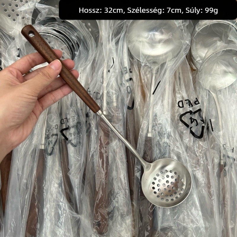 Konyhai spatula rozsdamentes acélból 304, élelmiszeripari minőség, diófa nyéllel, csúszásmentes, magas hőmérséklet-álló