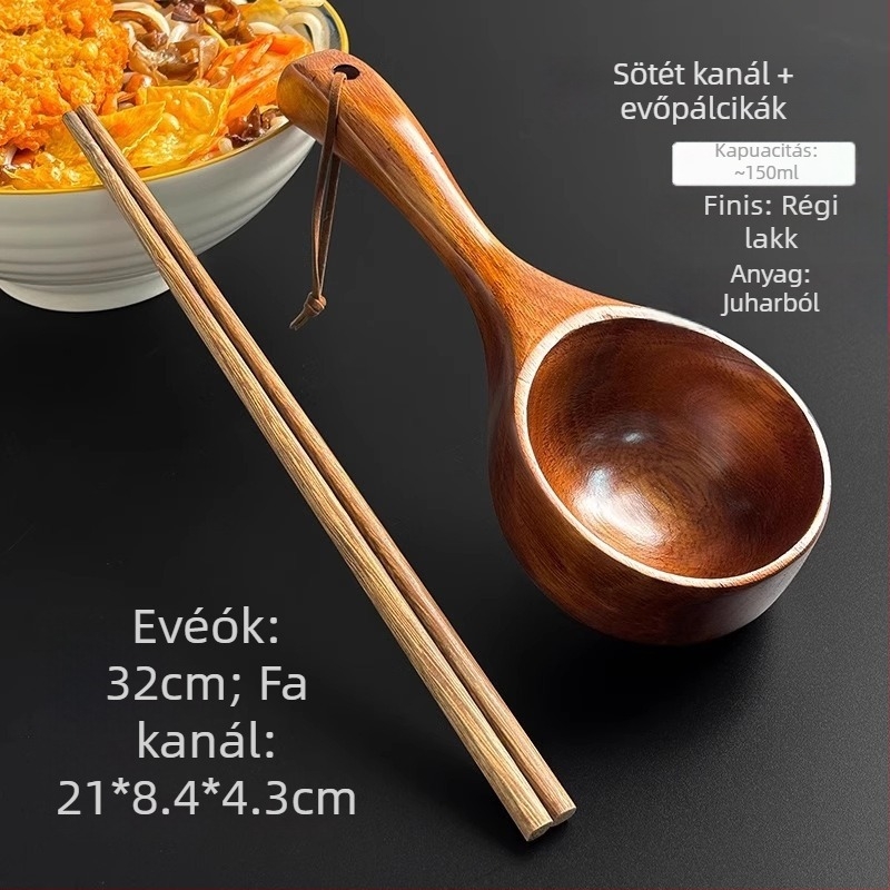 Japán stílusú fa kanál tésztához, minimalist design, egyszínű