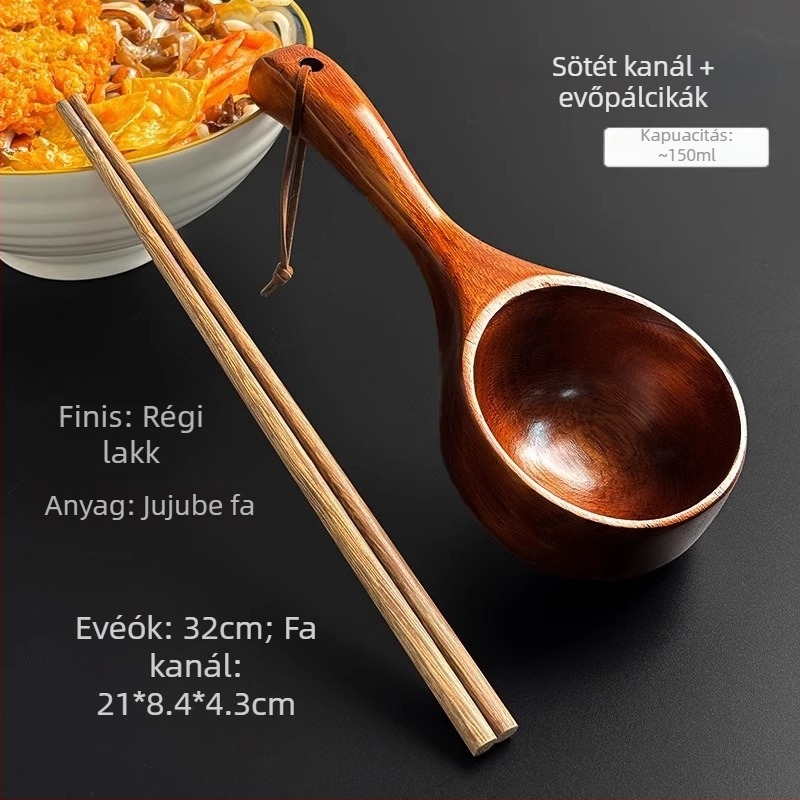 Japán stílusú fa kanál tésztához, minimalist design, egyszínű
