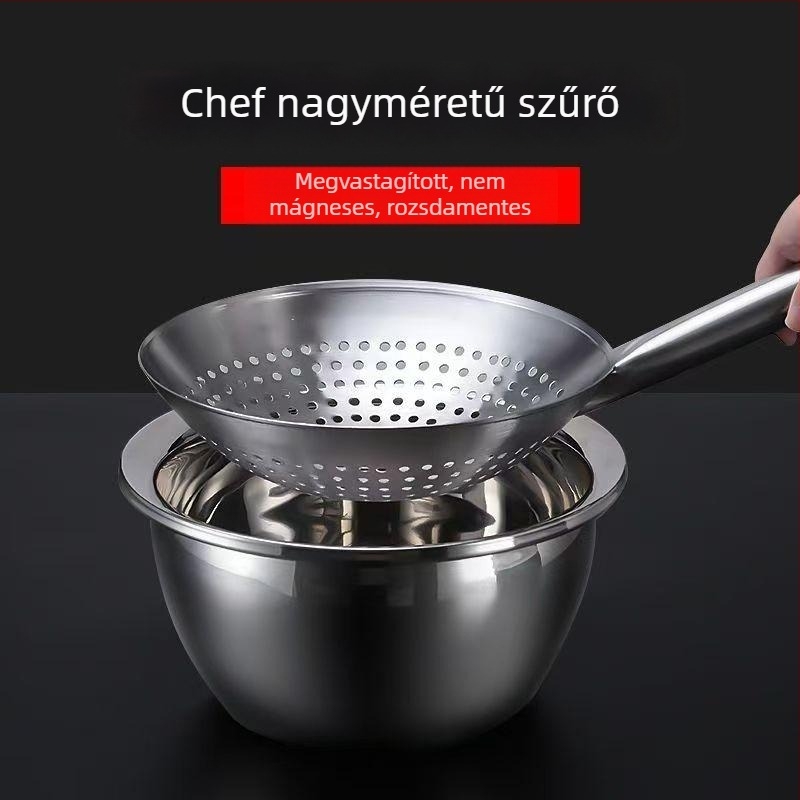 Rozsdamentes acél merítőkanál sütéshez, extra vastag, nagy méretű konyhai szűrő, szállodai használatra