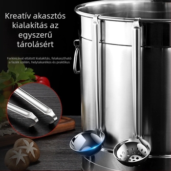 Rozsdamentes acélból készült leveskanál kampóval és hosszú nyéllel – leves és zabkása kanál, modern minimalist stílus