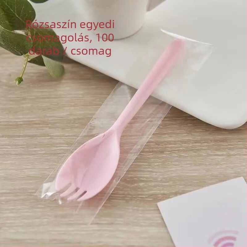 Egy egyszer használatos hosszú nyelű kanál- és villa készlet, egyenként csomagolt, barbecue, bibimbap, desszertek és gyümölcsök számára — Anyag: PP; Márka Unique; Funkció: Egyéb; Termékbevezetés: Egyéb