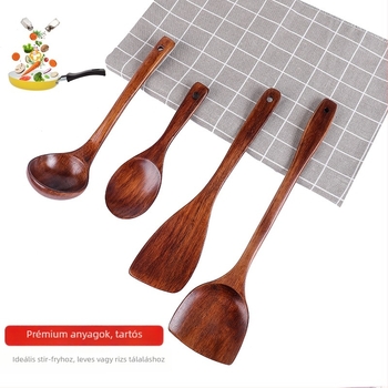 Fából készült spatula készlet főzéshez, hosszú nyelekkel, magas hőállósággal és kompatibilis a tapadásmentes edényekkel