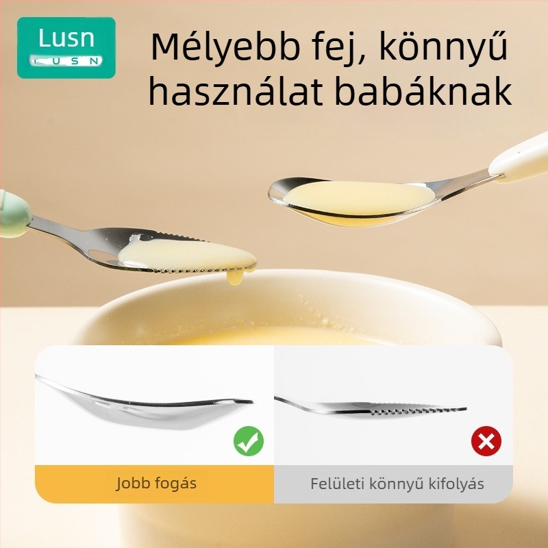 316L rozsdamentes acélból készült babakanál, hosszú nyéllel, önálló etetéshez