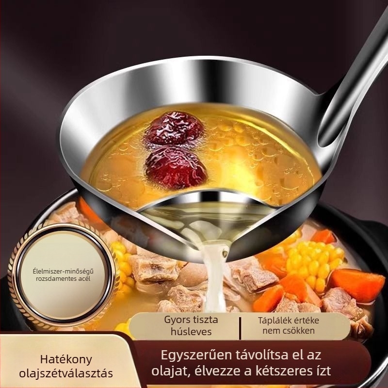 Rozsdamentes acél olajleválasztó kanál, hosszú nyéllel, magas hőállóságú főző spatula