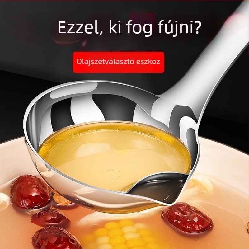 Rozsdamentes acél olajleválasztó kanál, hosszú nyéllel, magas hőállóságú főző spatula