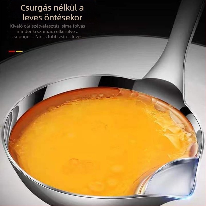 Rozsdamentes acél olajleválasztó kanál, hosszú nyéllel, magas hőállóságú főző spatula