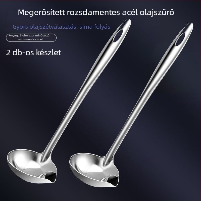 Rozsdamentes acél olajleválasztó kanál, hosszú nyéllel, magas hőállóságú főző spatula