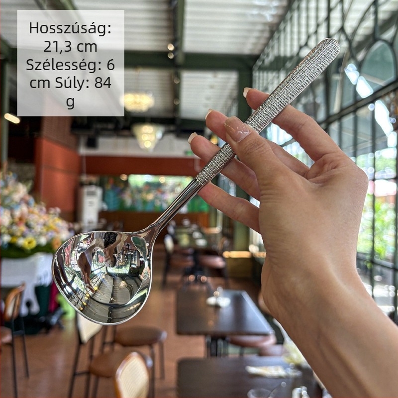 Leveskanál szervírozáshoz, 304 rozsdamentes acélból, kalapált nyele, skandináv stílus, tükrös polírozás, egyszínű dizájnnal, testreszabható
