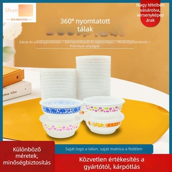 Egyszer használatos műanyag kerek tál- és evőeszközök készletet PP-ből; tartalmaz tálakat és evőeszközöket, logónyomás lehetséges, bankettekhez és esküvőkhez