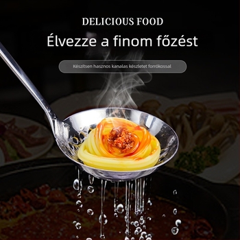 Főzőkanál 304 rozsdamentes acélból, vastagított hosszú nyél, forró fazekakhoz, nem tapad, csúszásmentes, magas hőmérséklet-ellenállás