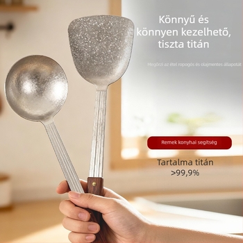 Tiszta titánium kanál- és spatula készlet rózsafa fogantyúval, égésgátló kialakítás, két darabos, könnyű konyhai eszközök