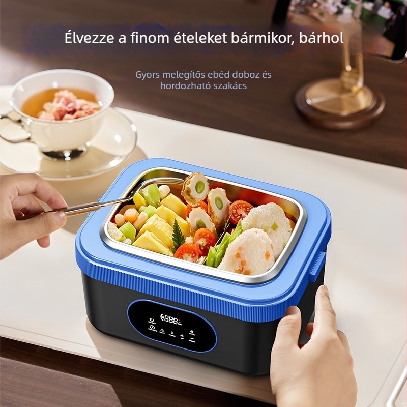 Önmelegítő ebédes doboz vezeték nélküli, vízmentes kialakítás, 1–2 L kapacitás, 12V 64W fűtés, három rekesz