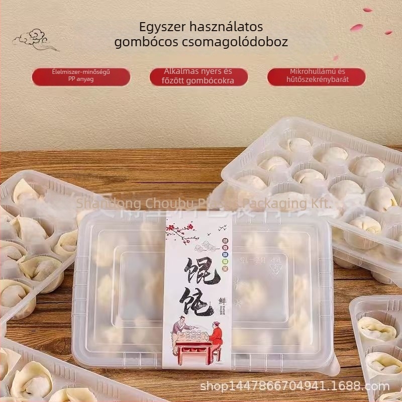 Egyszer használatos műanyag wonton csomagoló doboz vastított aljjal, elvitelre, mikróba nem alkalmas, nyomtatott logó, licencszám Lu xk16-204-04394, bruttó tömeg 2,5 kg