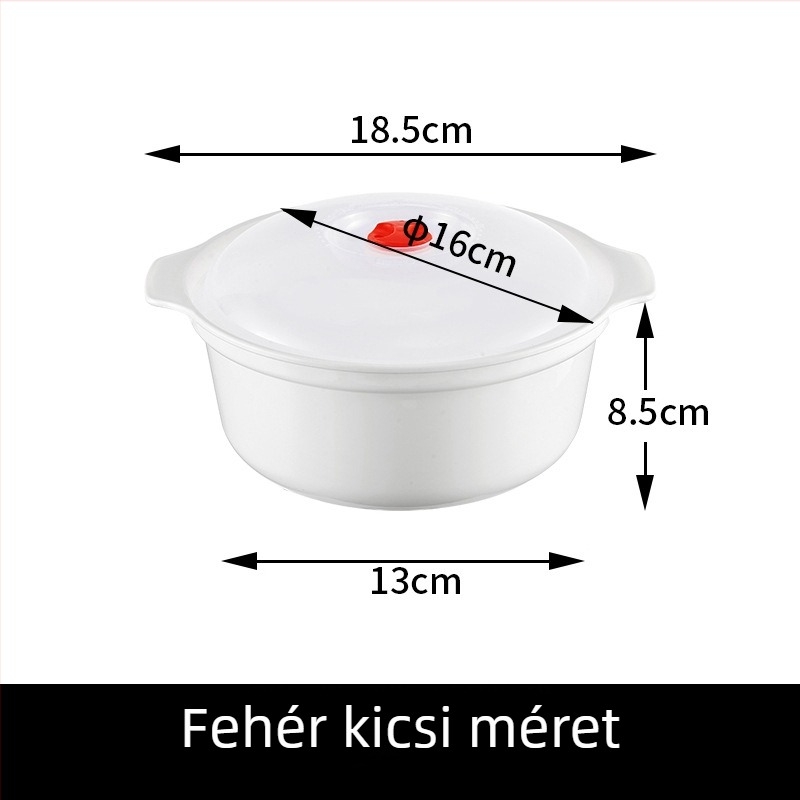 Mikrohullámú sütőben használható műanyag gőzölő tál fedővel, kör alakú, 800–1000 ml, alkalmas rizsre és párolt kenyérre