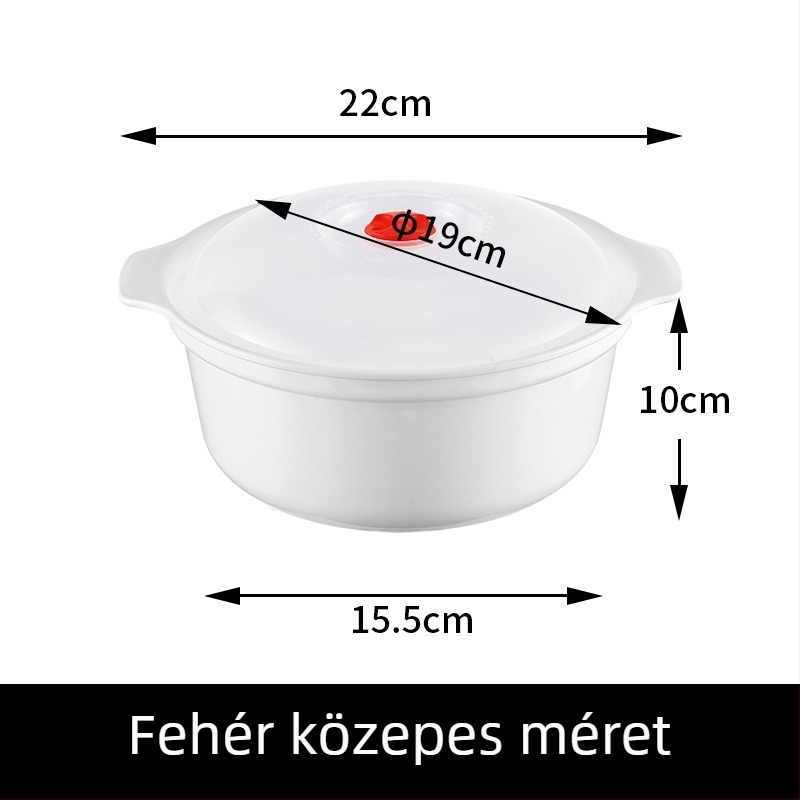 Mikrohullámú sütőben használható műanyag gőzölő tál fedővel, kör alakú, 800–1000 ml, alkalmas rizsre és párolt kenyérre
