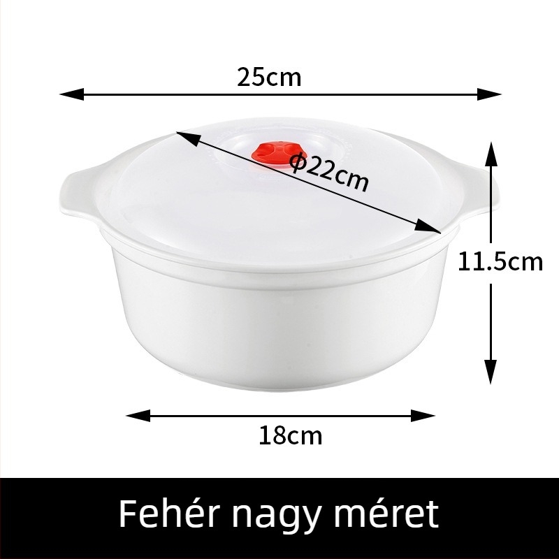 Mikrohullámú sütőben használható műanyag gőzölő tál fedővel, kör alakú, 800–1000 ml, alkalmas rizsre és párolt kenyérre
