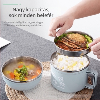 Rozsdamentes acél ebédes tál fedővel, nagy méretű, étkezési készlet felnőtteknek, diákoknak és irodai dolgozóknak