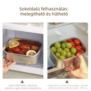 Ebédes doboz, téglalap alakú 304 rozsdamentes acélból, mikrózható, zárható, dupla rekesz, 0,8–1,0 L