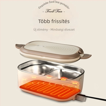 Elektromos ebédes doboz vízmentes fűtéssel, 1–2 adagra, 220V, 50W; belső tartály 304 rozsdamentes acél, műanyag burkolat