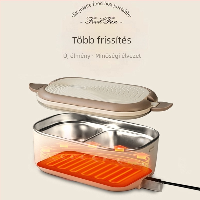 Elektromos ebédes doboz vízmentes fűtéssel, 1–2 adagra, 220V, 50W; belső tartály 304 rozsdamentes acél, műanyag burkolat