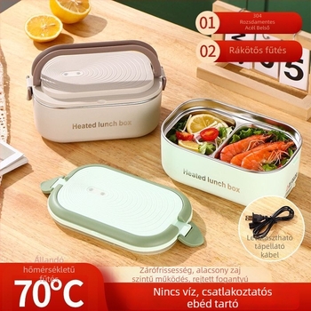 Hordozható elektromos ebédes doboz vízmentes fűtéssel, kapacitás 1,1–1,2 L, 18 W, 220 V, belső tartály 304 rozsdamentes acélból, kettős szigetelés