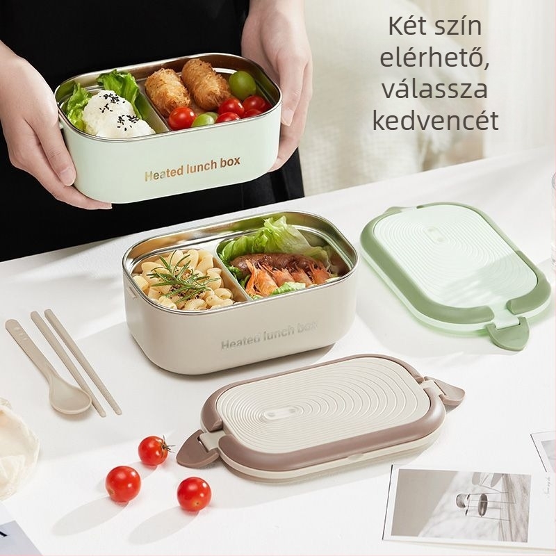 Hordozható elektromos ebédes doboz vízmentes fűtéssel, kapacitás 1,1–1,2 L, 18 W, 220 V, belső tartály 304 rozsdamentes acélból, kettős szigetelés