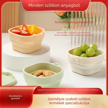 Szilikon összecsukható négyszögletes ebédes doboz – zárható, mikrohullámú sütőben használható, frissességet megőrzi, kapacitás 301–800 ml