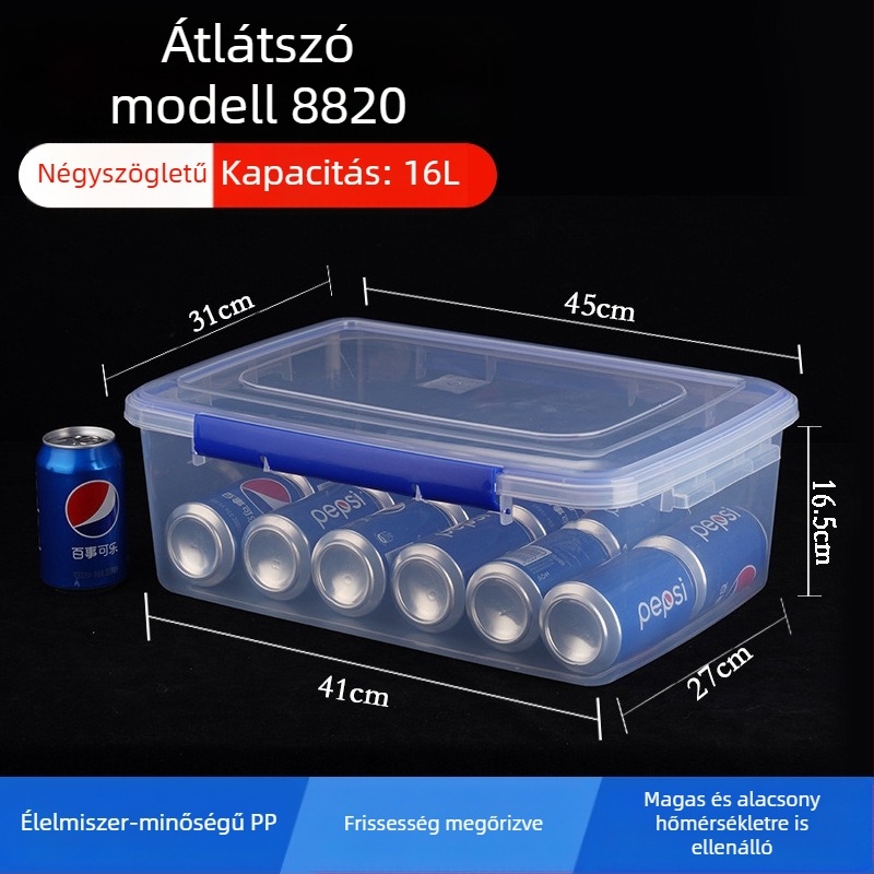 Élelmiszer-tároló doboz – nagy kapacitású, téglalap alakú, PP műanyag, mikrohullámú sütőbe tehető, 3,1–4 L