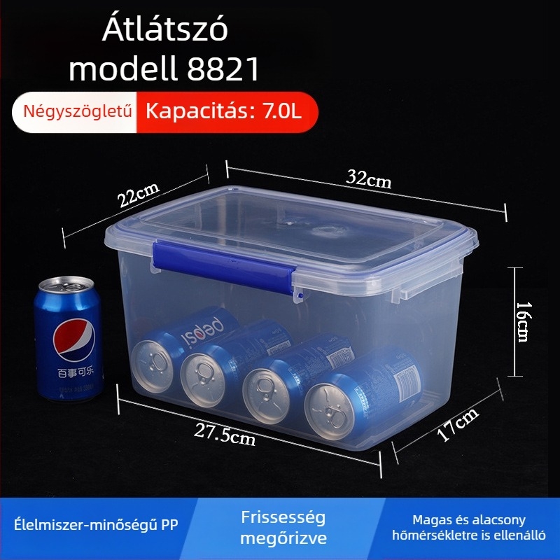 Élelmiszer-tároló doboz – nagy kapacitású, téglalap alakú, PP műanyag, mikrohullámú sütőbe tehető, 3,1–4 L