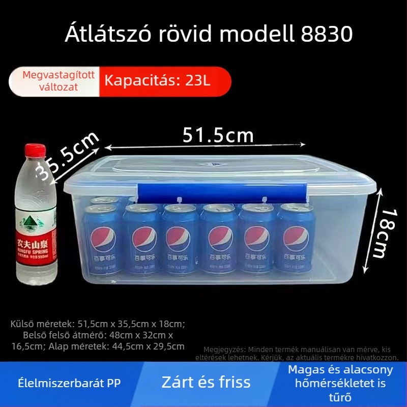 Élelmiszer-tároló doboz – nagy kapacitású, téglalap alakú, PP műanyag, mikrohullámú sütőbe tehető, 3,1–4 L