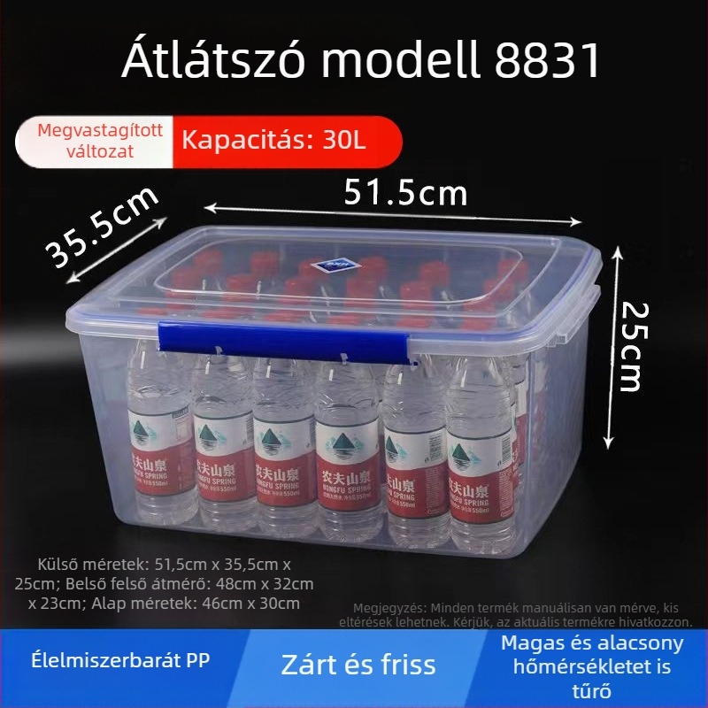 Élelmiszer-tároló doboz – nagy kapacitású, téglalap alakú, PP műanyag, mikrohullámú sütőbe tehető, 3,1–4 L