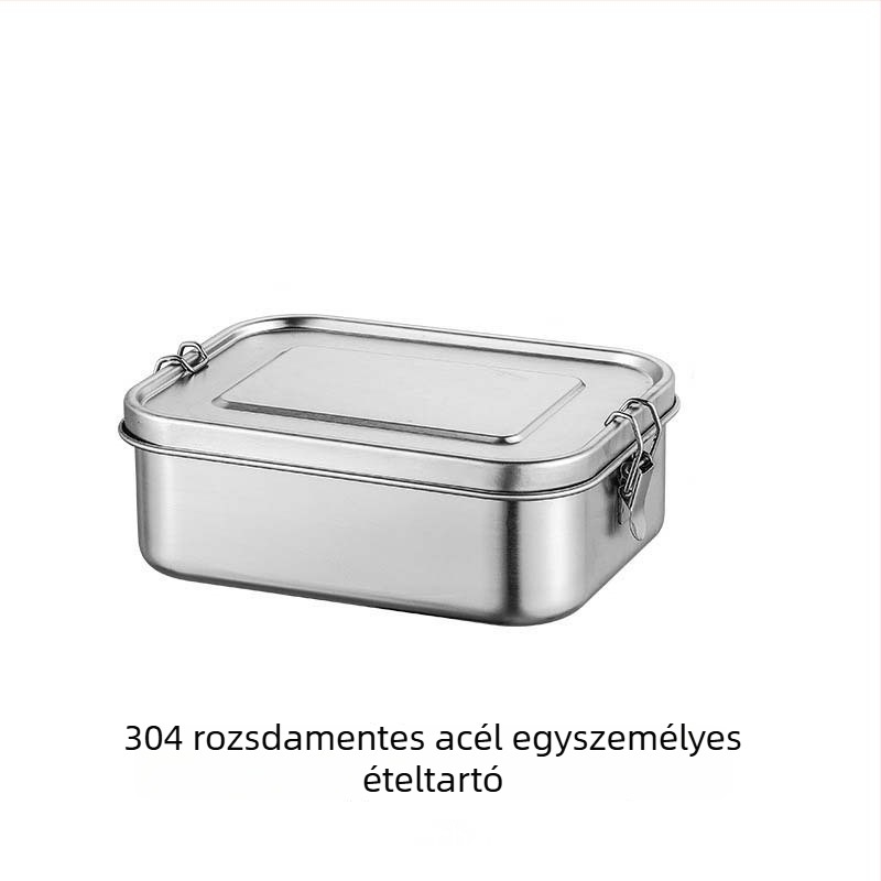 304 rozsdamentes acélból készült élelmiszer-minőségű ebédes doboz, rekeszekkel és fedéllel, zárható