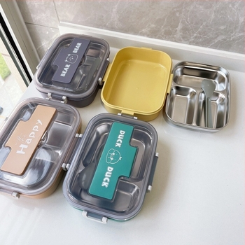 Három rekeszes rozsdamentes acél ebédbox evőeszközökkel, szigetelt, 501-800 ml kapacitás