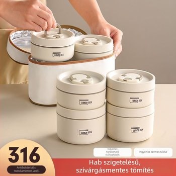 Rozsdamentes acélból készült szigetelt ebéddoboz, kör alakú, szivárgásmentes, 501-800 ml, egyetlen réteg