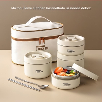 Rozsdamentes acélból készült szigetelt ebéddoboz, kör alakú, szivárgásmentes, 501-800 ml, egyetlen réteg