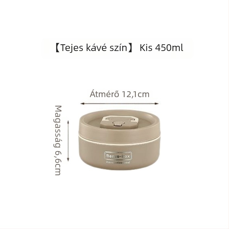Rozsdamentes acélból készült szigetelt ebéddoboz, kör alakú, szivárgásmentes, 501-800 ml, egyetlen réteg