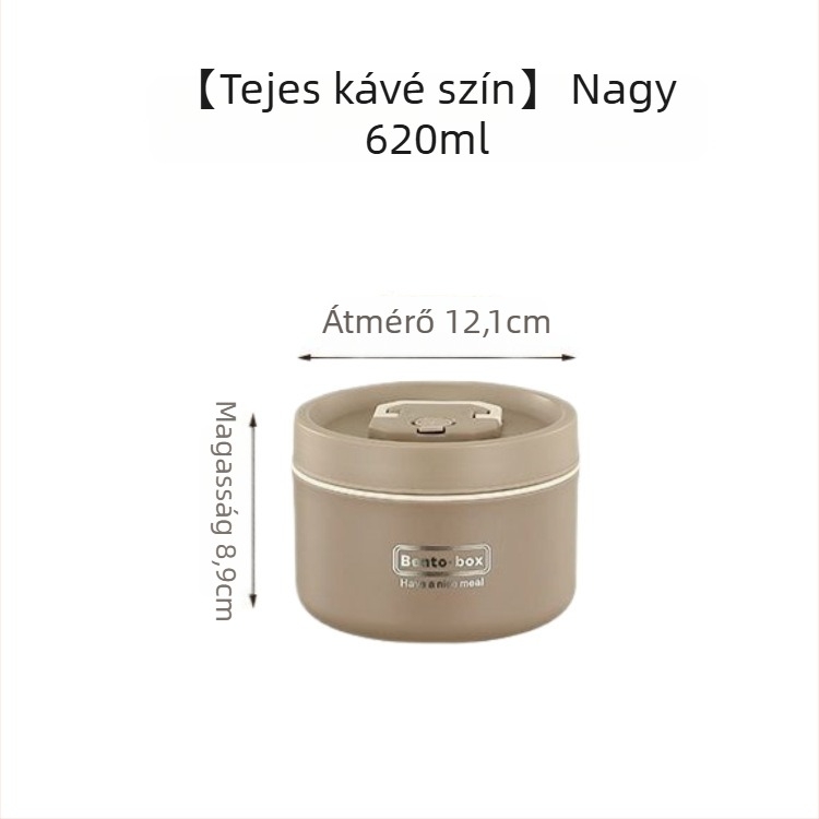 Rozsdamentes acélból készült szigetelt ebéddoboz, kör alakú, szivárgásmentes, 501-800 ml, egyetlen réteg