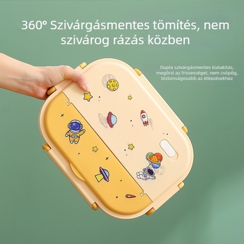 316 rozsdamentes acélból készült hőszigetelt ebédes doboz gyerekeknek, négyzet alakú, 1–2 L kapacitás, mikrohullámú sütőben használható, rajzfilm-stílus