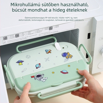 316 rozsdamentes acélból készült hőszigetelt ebédes doboz gyerekeknek, négyzet alakú, 1–2 L kapacitás, mikrohullámú sütőben használható, rajzfilm-stílus
